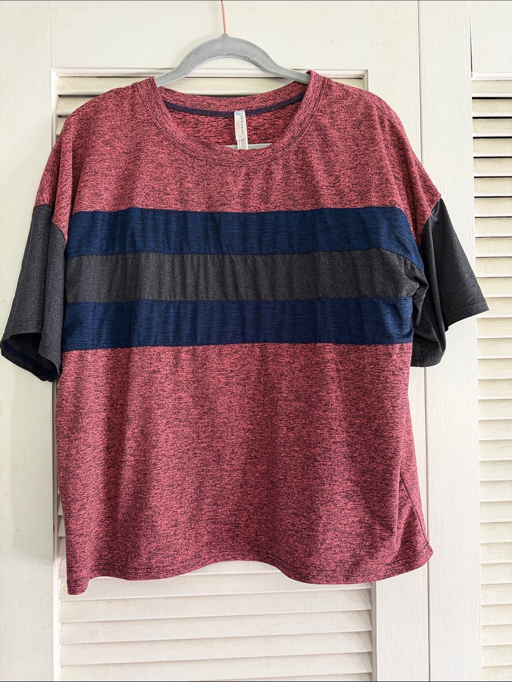 FP Movement by Free People Heathered Red Crop Top with Navy & Gray Stripes
